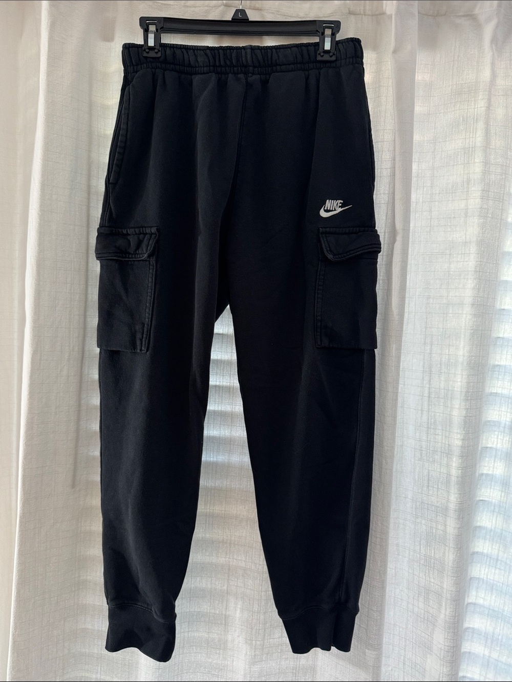 Nike Black Cargo Joggers with White Swoosh